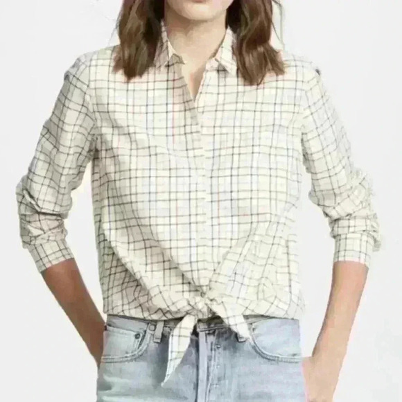 MADEWELL Tie Front Shirt Rainbow Plaid Cotton Long Sleeve Button Down Size XS - Picture 1 of 9